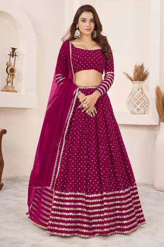 magenta georgette embroidered traditional lehenga choli
