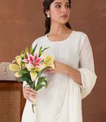Women Floral Embroidered Chikankari Cotton Kurta with Trousers & With Dupatta