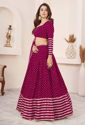magenta georgette embroidered traditional lehenga choli 3