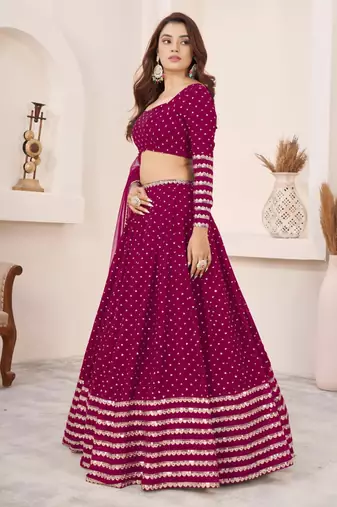 magenta georgette embroidered traditional lehenga choli