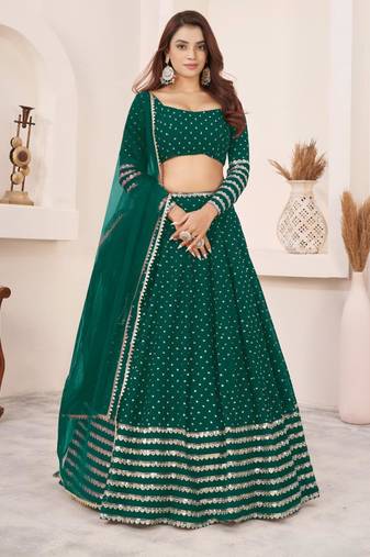 green georgette embroidered traditional lehenga choli