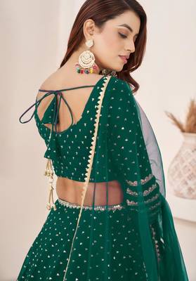 green georgette embroidered traditional lehenga choli 2