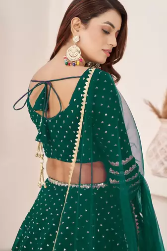 green georgette embroidered traditional lehenga choli