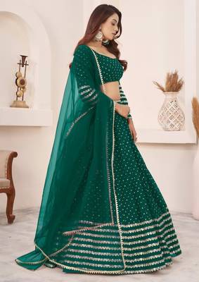 green georgette embroidered traditional lehenga choli 3