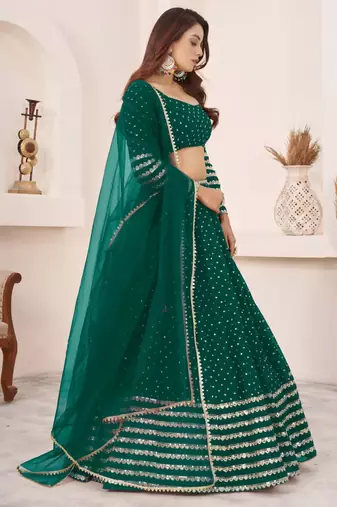 green georgette embroidered traditional lehenga choli