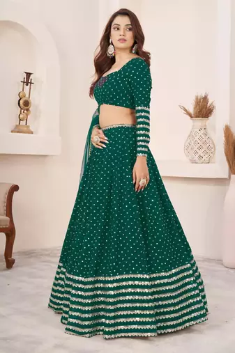green georgette embroidered traditional lehenga choli