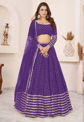 purple georgette embroidered traditional lehenga choli 1