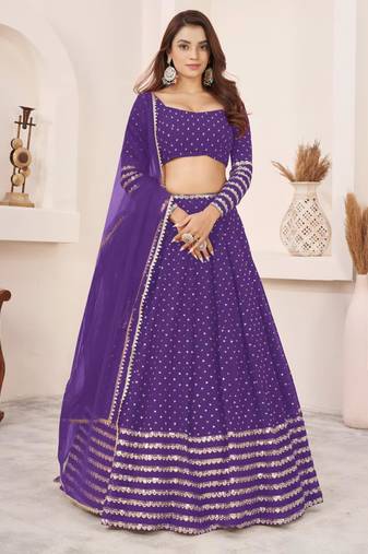 purple georgette embroidered traditional lehenga choli