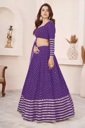 purple georgette embroidered traditional lehenga choli