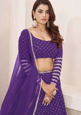 purple georgette embroidered traditional lehenga choli 3