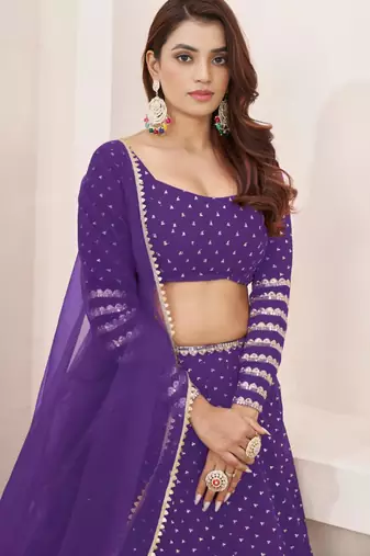 purple georgette embroidered traditional lehenga choli
