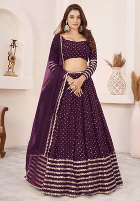 wine georgette embroidered traditional lehenga choli 1