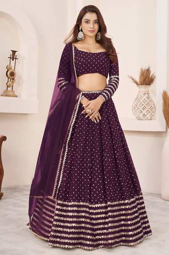 wine georgette embroidered traditional lehenga choli