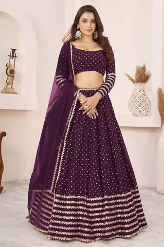 wine georgette embroidered traditional lehenga choli