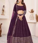 wine georgette embroidered traditional lehenga choli