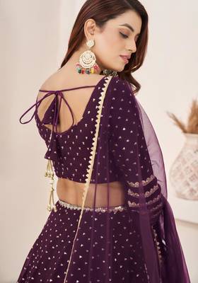 wine georgette embroidered traditional lehenga choli 2