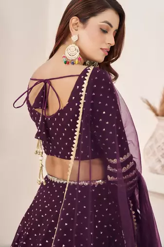 wine georgette embroidered traditional lehenga choli