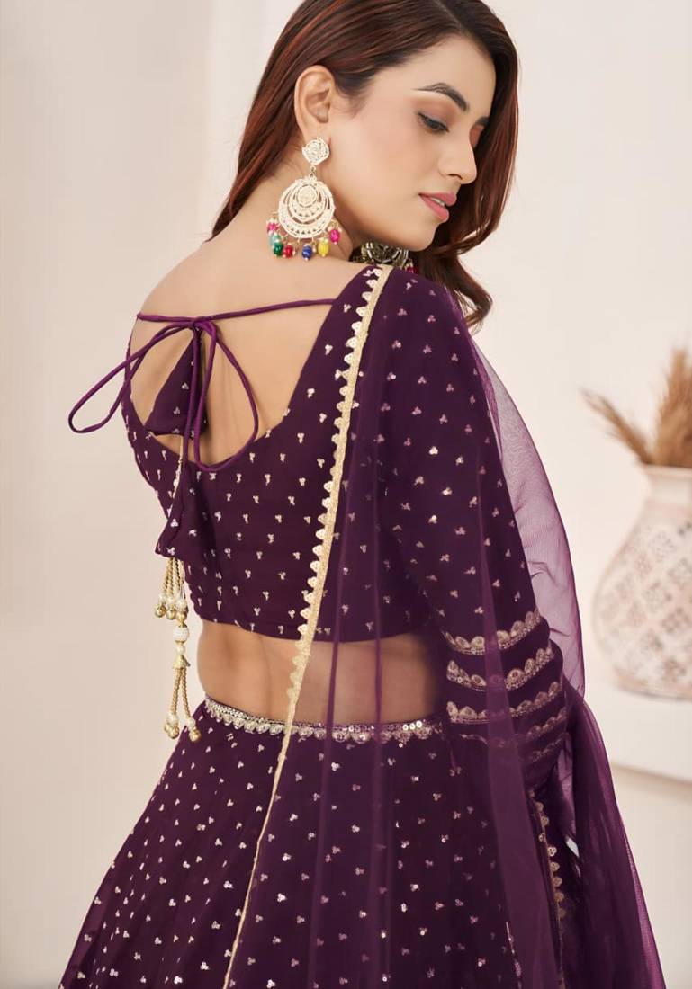 wine georgette embroidered traditional lehenga choli