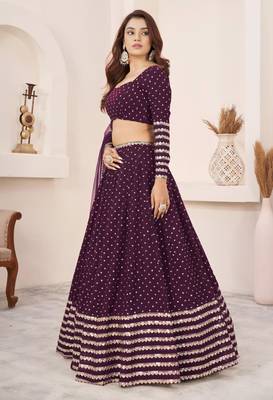 wine georgette embroidered traditional lehenga choli 3