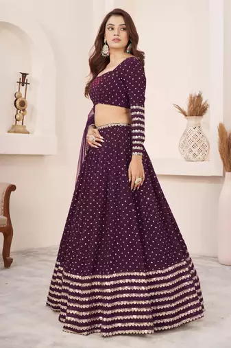 wine georgette embroidered traditional lehenga choli