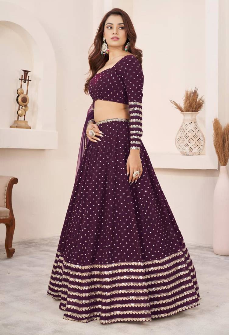 wine georgette embroidered traditional lehenga choli