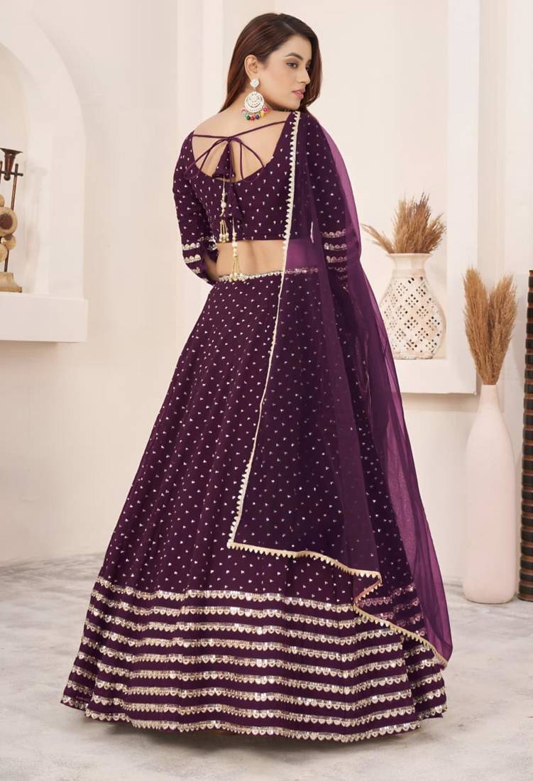 wine georgette embroidered traditional lehenga choli