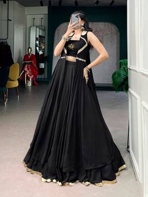 black crepe plain traditional lehenga choli with free size upto 42 1