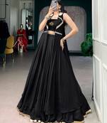 black crepe plain traditional lehenga choli with free size upto 42