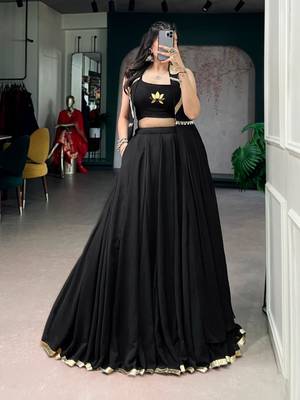 black crepe plain traditional lehenga choli with free size upto 42 4
