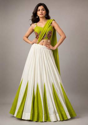 white cotton silk plain traditional lehenga choli with free size upto 42 1