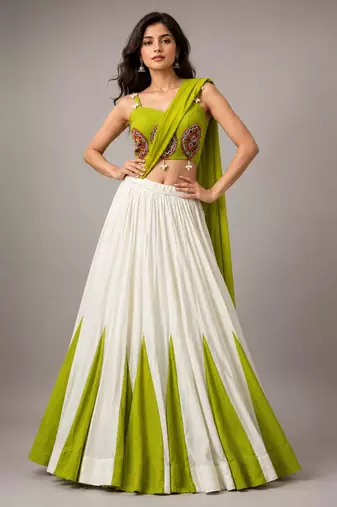 white cotton silk plain traditional lehenga choli with free size upto 42