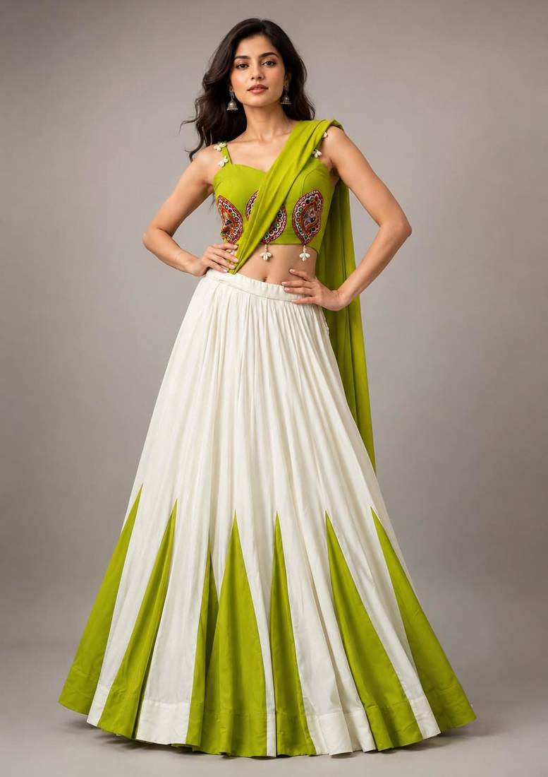 white cotton silk plain traditional lehenga choli with free size upto 42