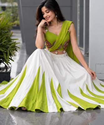 white cotton silk plain traditional lehenga choli with free size upto 42 2