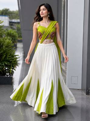 white cotton silk plain traditional lehenga choli with free size upto 42 3