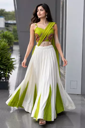 white cotton silk plain traditional lehenga choli with free size upto 42
