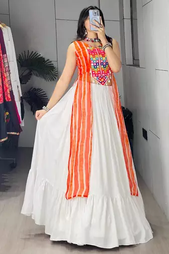 white rayon plain traditional lehenga choli with free size upto 42