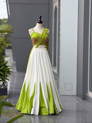 white cotton silk plain traditional lehenga choli with free size upto 42 4