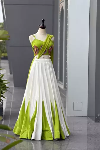 white cotton silk plain traditional lehenga choli with free size upto 42