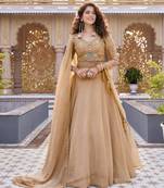 beige silk blend plain traditional lehenga choli
