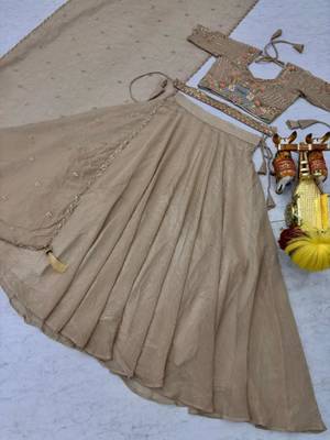 beige silk blend plain traditional lehenga choli 4