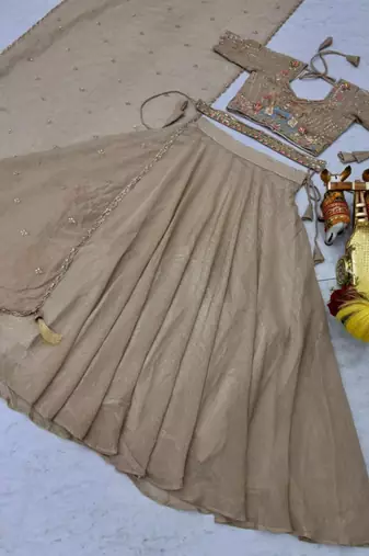 beige silk blend plain traditional lehenga choli