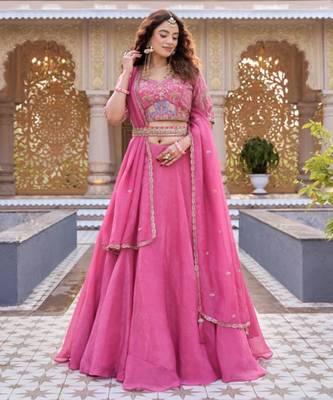 pink silk blend plain traditional lehenga choli 1