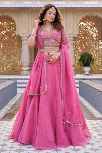pink silk blend plain traditional lehenga choli
