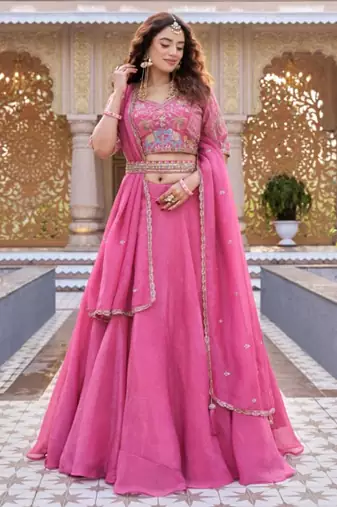 pink silk blend plain traditional lehenga choli