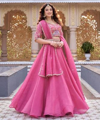 pink silk blend plain traditional lehenga choli 2