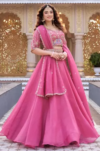 pink silk blend plain traditional lehenga choli