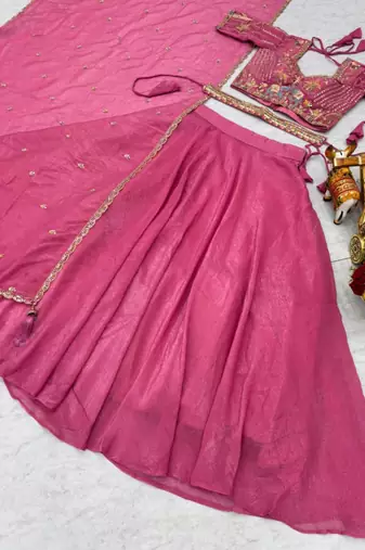 pink silk blend plain traditional lehenga choli