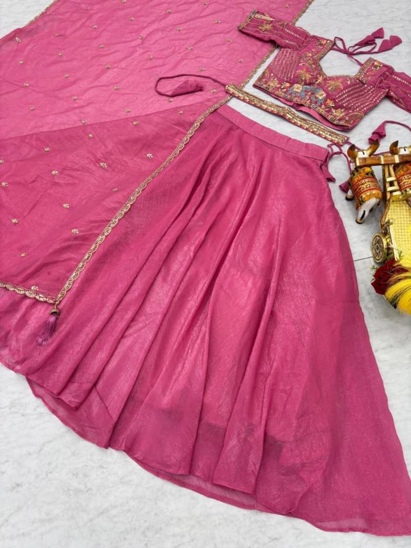 pink silk blend plain traditional lehenga choli