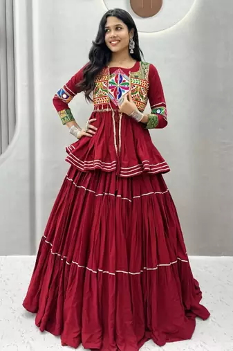red cotton silk embroidered traditional lehenga choli with free size upto 42