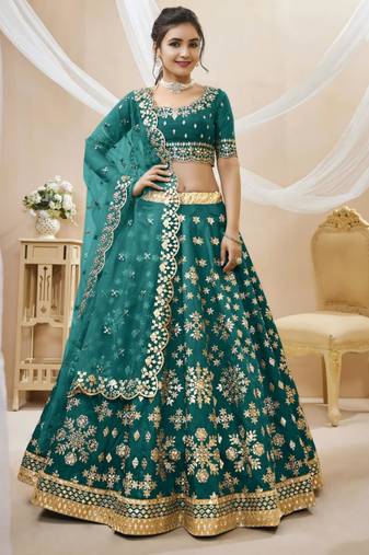 green art silk embroidered traditional lehenga choli